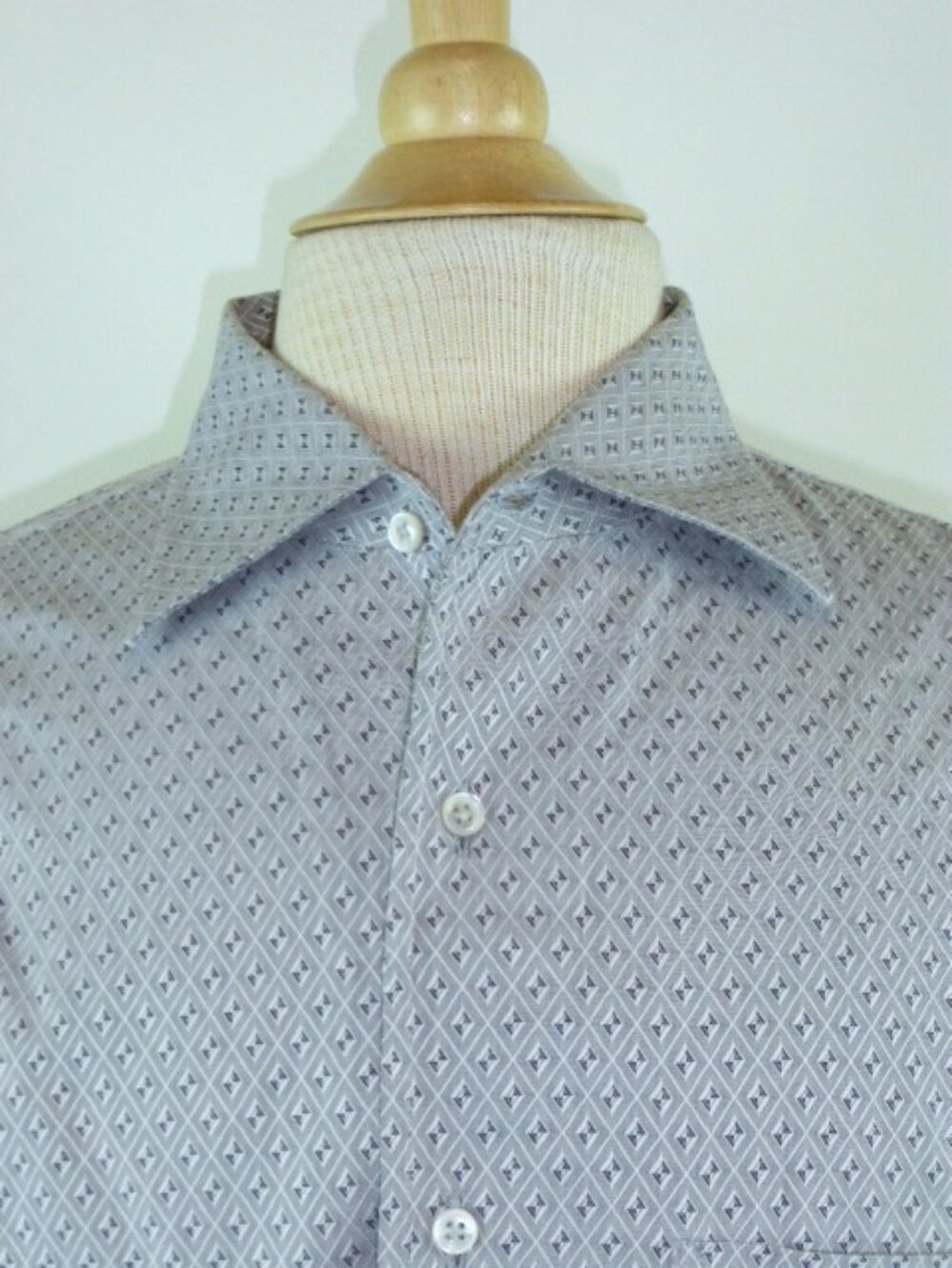 Zanella gray long sleeve geometric print cotton shirt 16.5 L made in Italy
